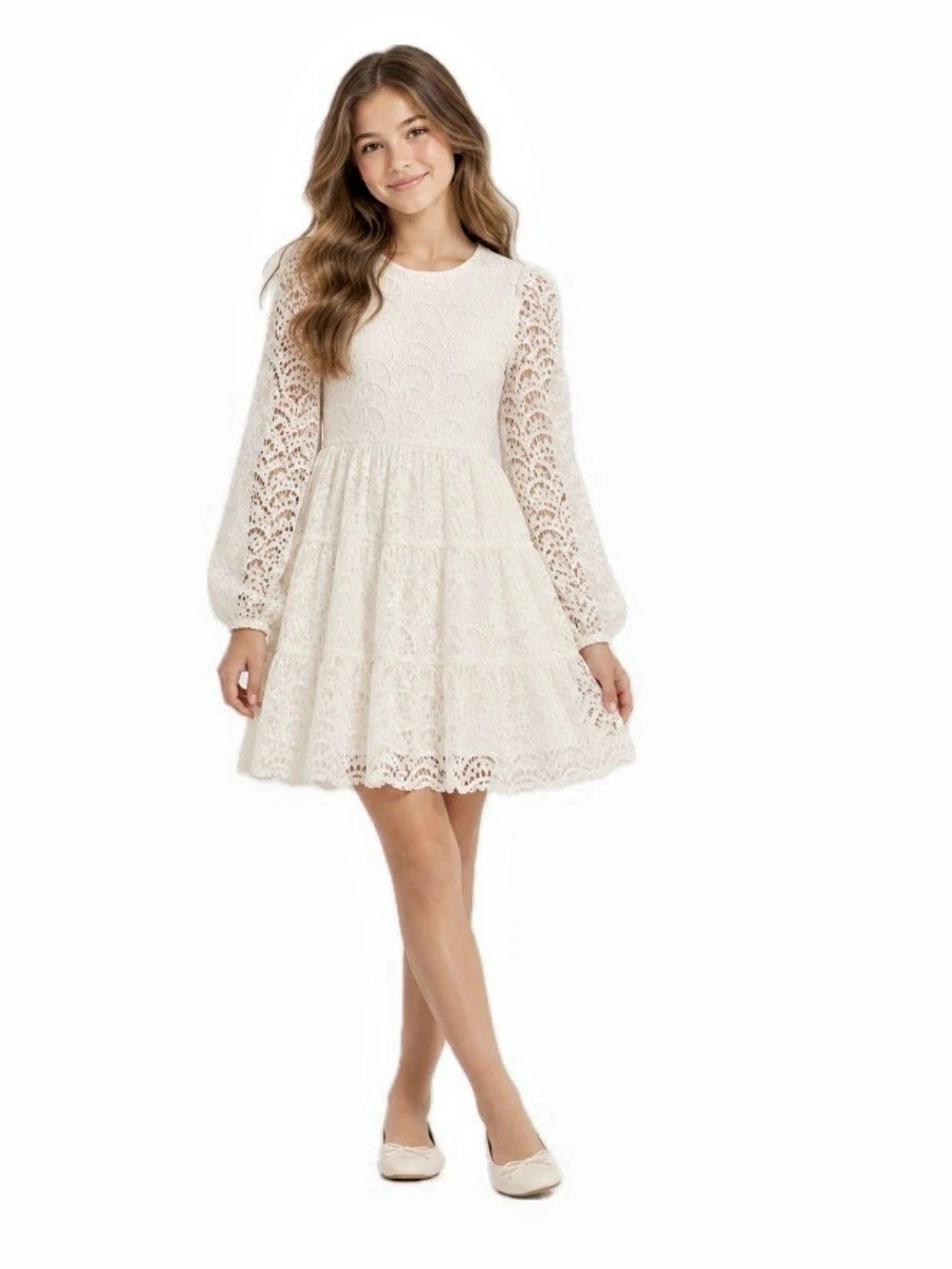 Bardot Junior, Ivory Lace Long Sleeve Dress Tween Teen Special Occasion, junior